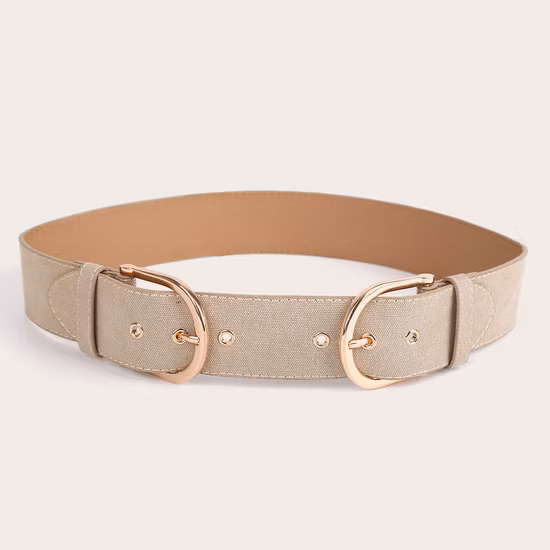 Cinto largo de couro PU com peito duplo e corrente